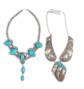 Two Southwestern Silver and Turquoise Necklaces