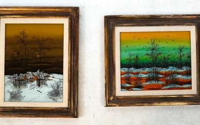 Two Winter Landscapes - Paintings on Glass