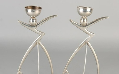 Two silver candlesticks 925/000, Art Deco, in the form