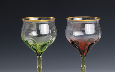 Two stem glasses probably Gräflich Harrachsche Glasfabrik, New World, around 19...