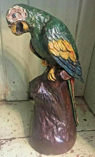 Ultra Rare Cast Iron Parrot On Stump Doorstop Blodgett
