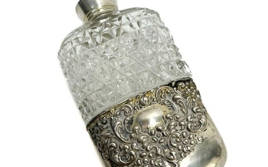 Unger Brothers Sterling Silver and Cut Glass Flask, circa 1900