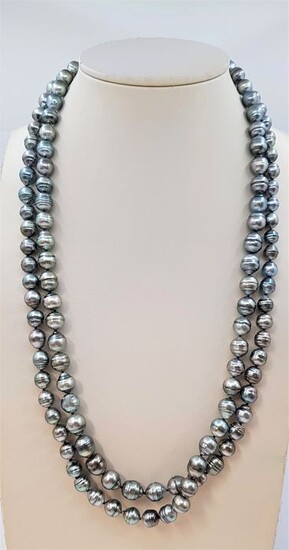United Pearl -8x10 Shimmering Peacock grey Tahitian pearls - Necklace
