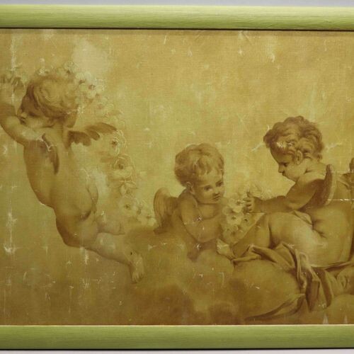 Unsigned 'Cupids with flower vines' oil on canvas 53,5 x...