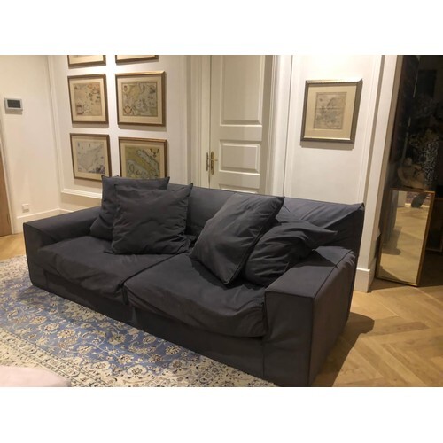 Vary Large 3-Seat Leather Blue Sofa with Cushions (240 W. x ...