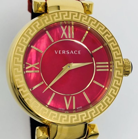 Versace - Leda Red mother of pearl IP Yellow Gold LeatherSwiss Made- VNC190017 - Women - NEW