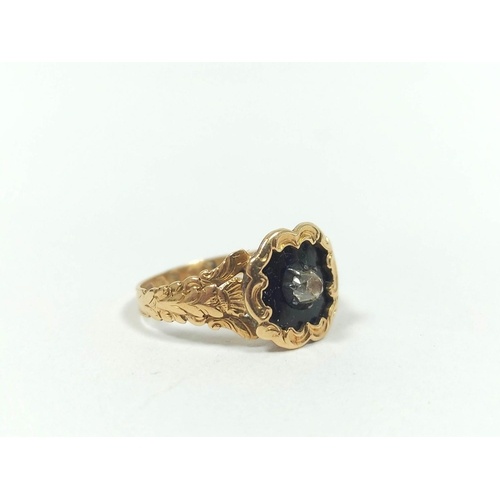 Victorian 18ct gold mourning ring with diamond brilliant col...