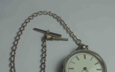 Victorian Silver Cased Pocket Watch, Having a white Enamel dial with Subsidiary seconds dial, With a
