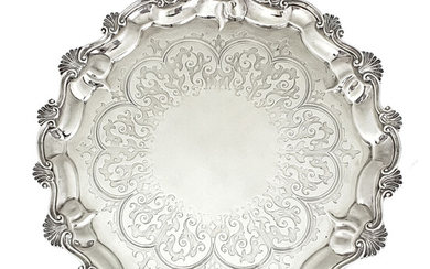 Victorian Sterling Silver Salver, Daniel & Charles Houle, London, England, 1860.
