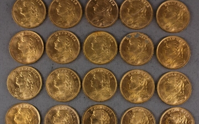 *Vingt pièces de 20 Francs Suisse en or - Lot 23 - Kahn & Associés