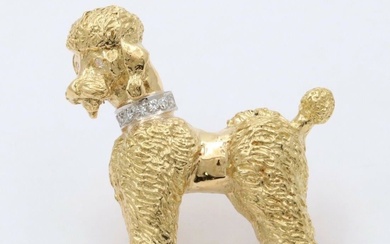 Vintage 18K Gold and Diamond Poodle Brooch, 16.7 Gram Dog...