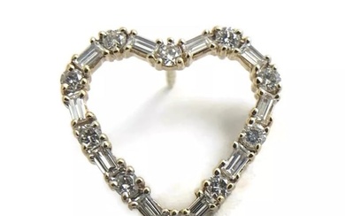 Vintage 1960's Diamond Heart Brooch Pin Tie Tack 14K Yellow Gold, 2.52 Gr