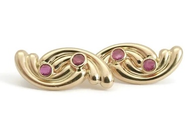 Vintage Art Deco Pink Ruby Gemstone Drop Earrings in 18K Yellow Gold, 3.34 Grams