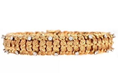 Vintage Diamond 14K Gold Woven Grooved Statement Bracelet