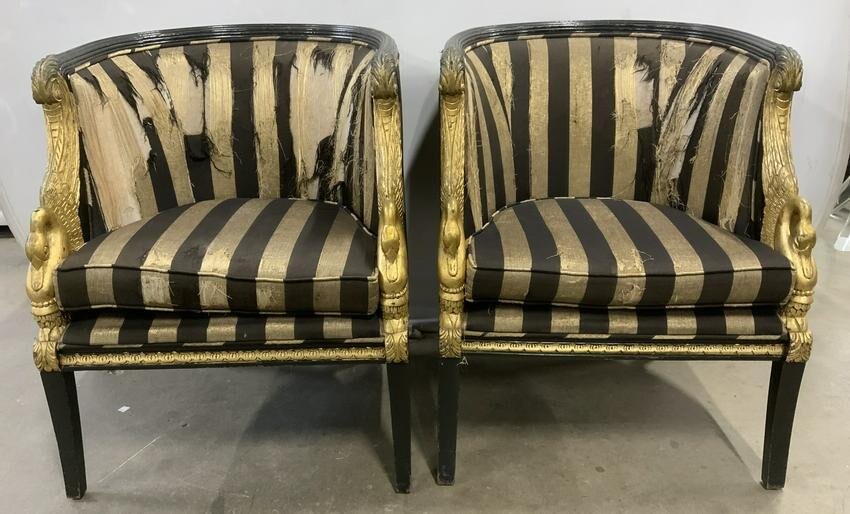 Vintage French Empire Style Swan Bergere Chairs