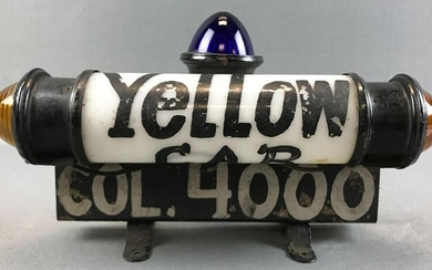 Vintage Glass and Metal "Yellow" Cab Rooftop Taxi Light