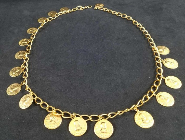 Vintage Lucky Penny Coin Gold Tone Necklace Belt