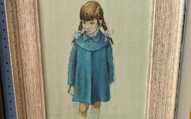 Vintage Portrait of Young Girl Signed Oil Painting