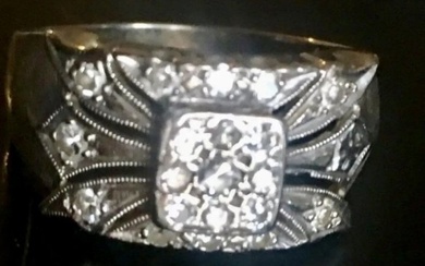Vintage Signed Harold Freeman EREV 14k White Gold 0.5ct Diamond Band Ring Size 7