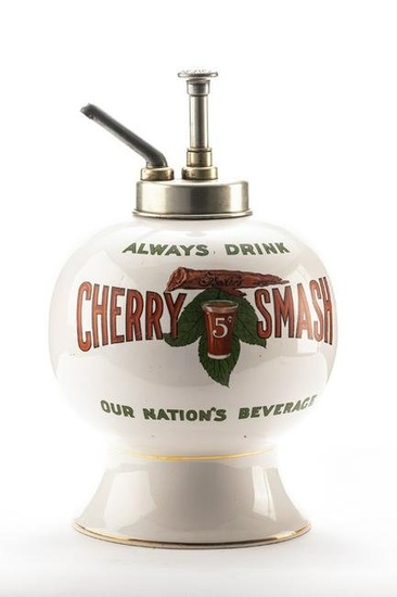 Vintage marked "Always Drink Cherry Smash 5 cent Our Nation's Beverage" Syrup Dispenser by Fowler's