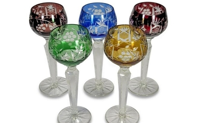 Vintage set of 5 colored crystal glasses