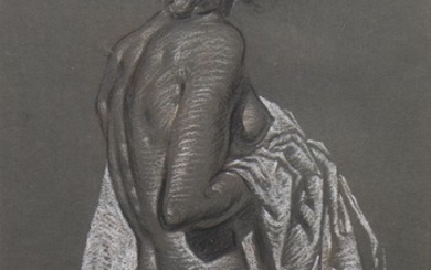 WOMAN WITH WHITE CLOTH, A CHARCOAL BY COLIN