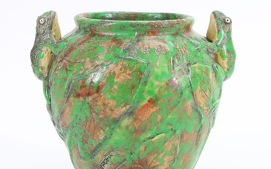 Weller Coppertone Frog Handle Pottery Vase