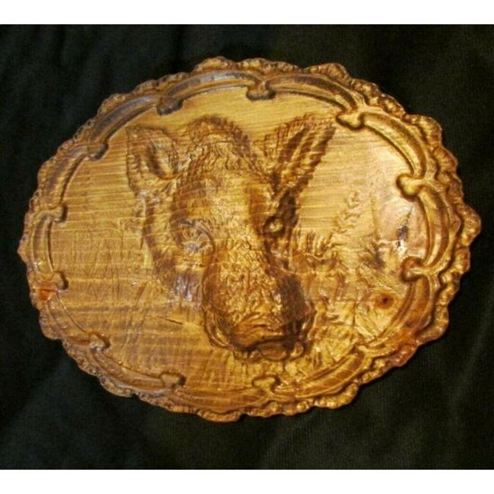 Wild Boar, Carved Wooden Hunting Plaque