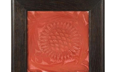 William De Morgan at Sands End, a framed ruby lustre tile