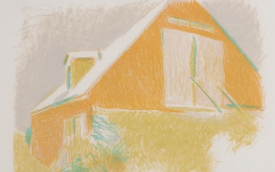 Wolf Kahn (1927-2020) [THE ORANGE BARN] Color lithograph, 1982, signed, dated and numbered 49/50 in pencil, framed. 16 1/2 x 22 inches Frame