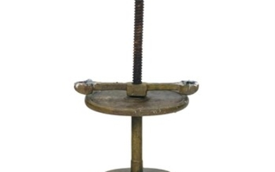 YELLOW-PAINTED CANDLESTAND With turned splayed legs. Height 38".