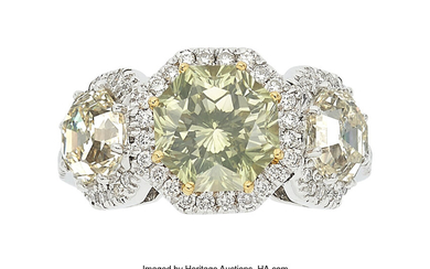 Yellow Diamond, Diamond, Gold Ring Stones: Octagonal-shaped yellow diamond...