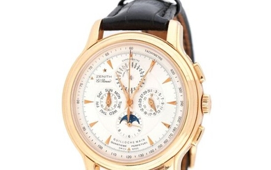 Zenith Chronomaster Millésime El Primero wristwatch, rose gold, men, 2003, rose gold 18 k, 179 g (gross) / Men's Zenith Chronomaster Millésime El Primero wristwatch, reference 18 1260 4003, automatic movement, glazed back. The watch has the following...