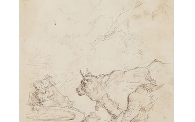 attributed to Jean-Honore Fragonard, France (1732-1806), bucolic scene (two young shepherds and a