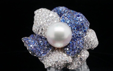 de Grisogono 27.50ctw Blue Sapphire and Diamond 18K Brooch