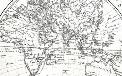 world, Map - Asia / Africa / Australia; Rigobert Bonne - Mappe Monde sur le plan d'un méridien / Hémisphère Oriental - 1781-1800