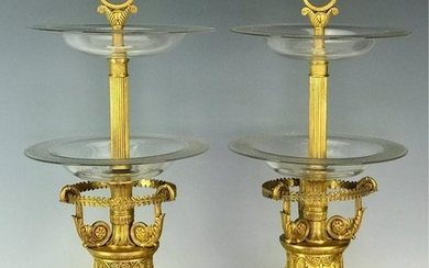 PAIR OF EMPIRE STYLE DORE BRONZE BACCARAT GLASS ETAGERS