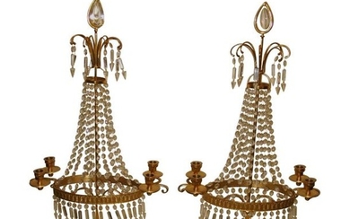 1 Pair of gilt bronze and chased crystal...