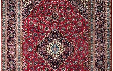 10 x 13 Red Handmade Semi-Antique Persian Kashan Rug