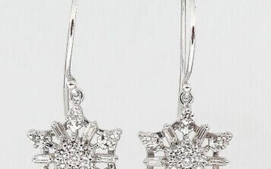 1.00ct Estate Vintage Diamond Snowflake Drop Earrings