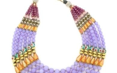 Multicolored Glass and Cloisonné Enamel Bead Necklace