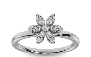 10K White Gold 1/4 Ctw Diamond Flower Ring