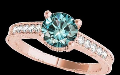1.2 ctw SI Certified Fancy Blue Diamond Antique Ring 10k Rose Gold