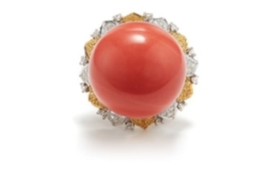 A Coral and Diamond Ring