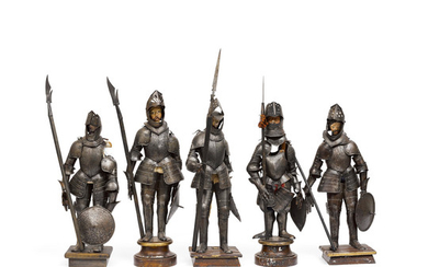 Five Continental models of full armours in the German late 16th century style