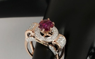 14 K Rose Gold Ruby (GIA Cert.) & Diamond Ring