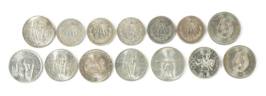 14 MEXICAN SILVER PESO COINS