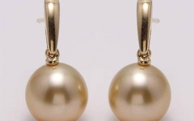 14 kt. Yellow Gold - 10x11mm Golden South Sea Pearls