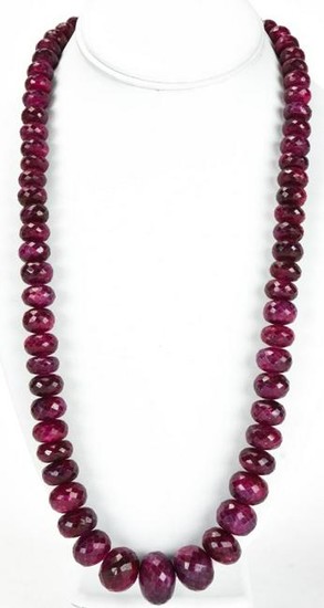 1400 Carat Ruby Necklace w Graduated Faceted Beads