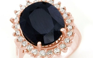 14.10 ctw Blue Sapphire & Diamond Ring 14k Rose Gold